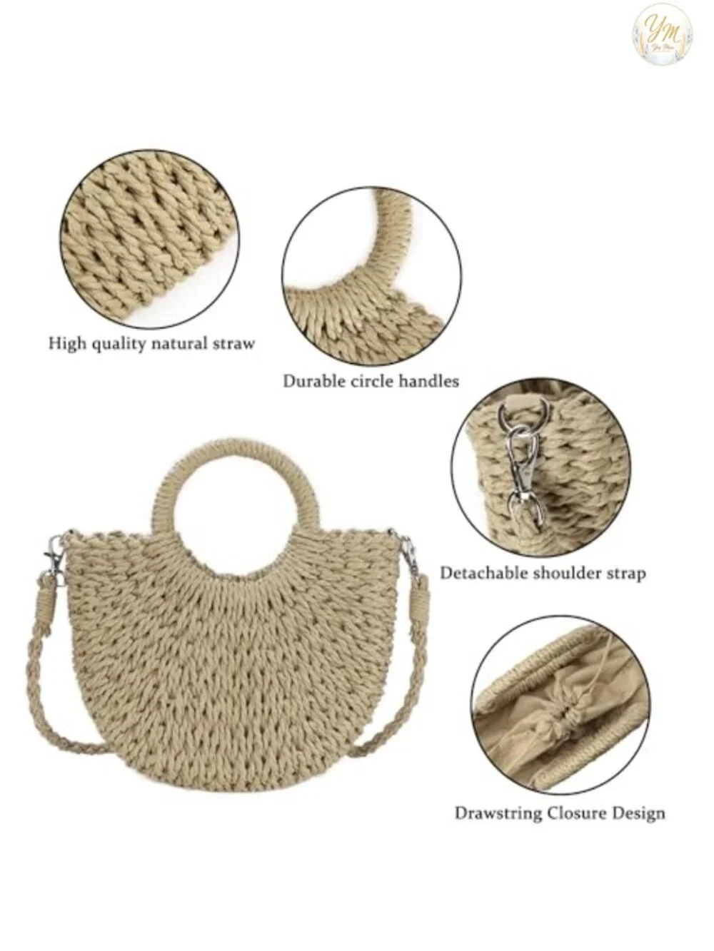 Handwoven Straw Beach Bag Woven Crossbody Shoulder Tote Satchel Purse Summer